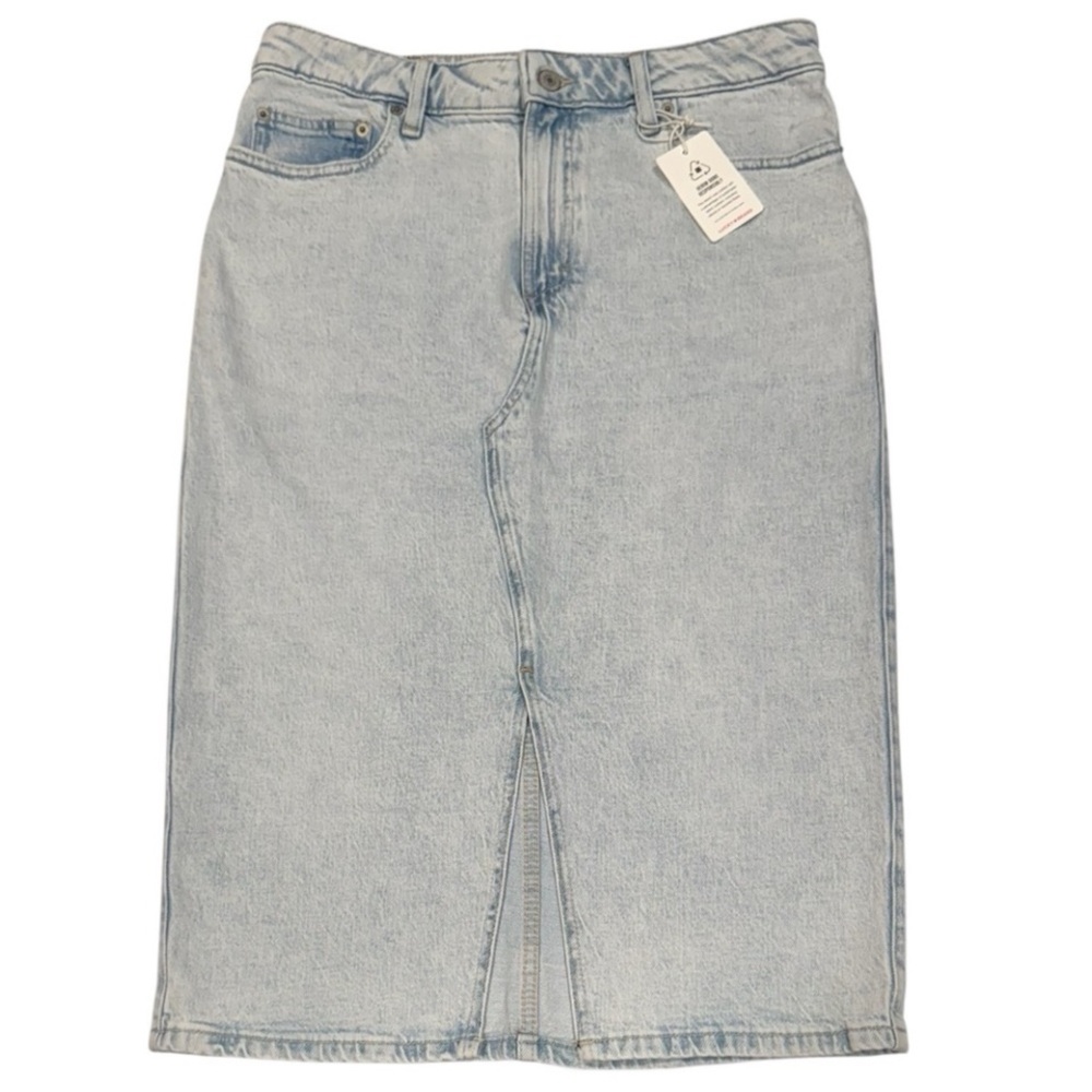 LUCKY BRAND Light Wash Blue Denim Jean Midi Skirt With Slit & Pockets NWT 8/29 - Picture 1 of 14